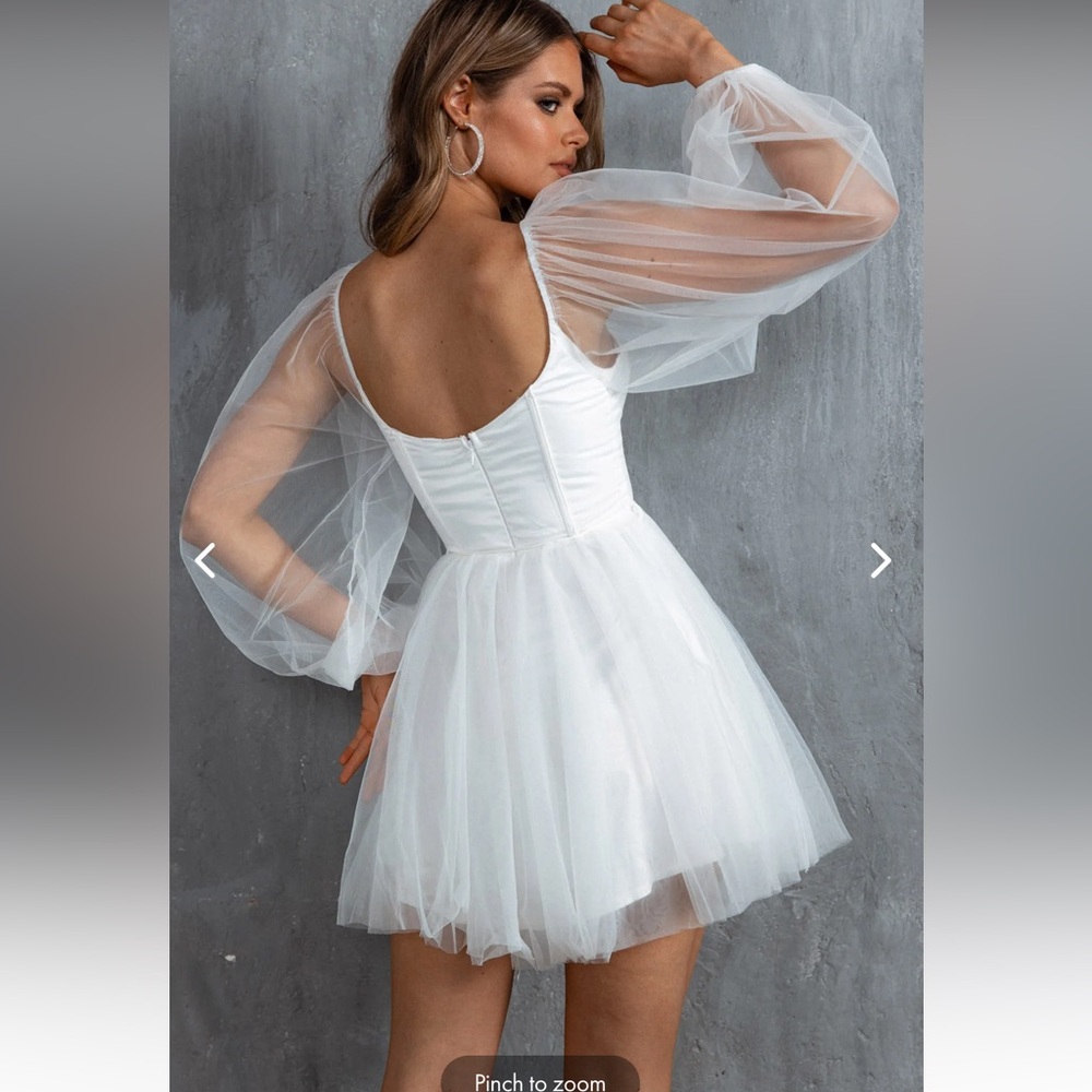 FAIRYTALE DREAM SHEER SLEEVE MINI DRESS WHITE - Picture 2 of 3